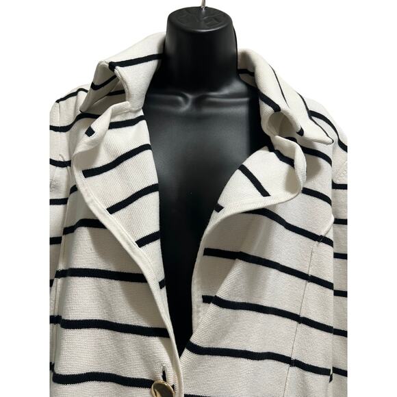 Cache 100% Cotton - Black x White Striped Knit Blazer Size 12 - Picture 2 of 7